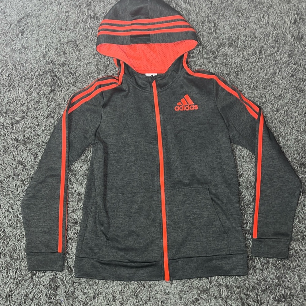 Adidas Fleece Lined Zip Up Hooded Jacket - Boys XL